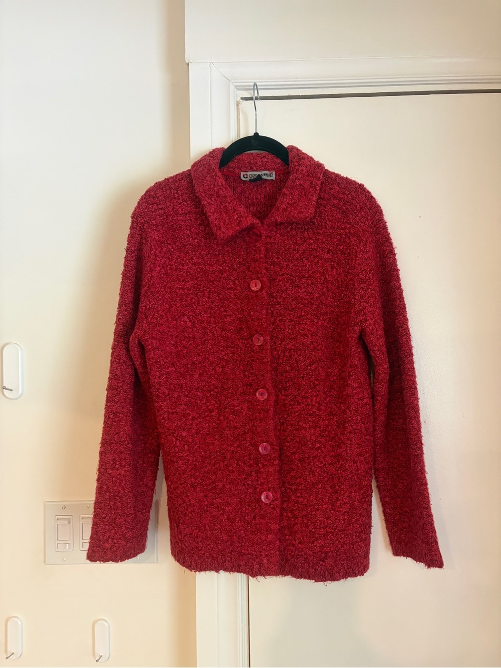 Cozy Vintage textured Red Button-Front cardigan